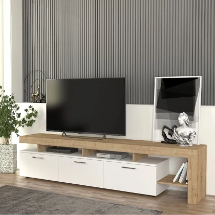 Έπιπλο τηλεόρασης Acnes Megapap χρώμα λευκό - sapphire oak 220x40x52εκ. Έπιπλο τηλεόρασης Acnes Megapap χρώμα λευκό - sapphire oak 220x40x52εκ.