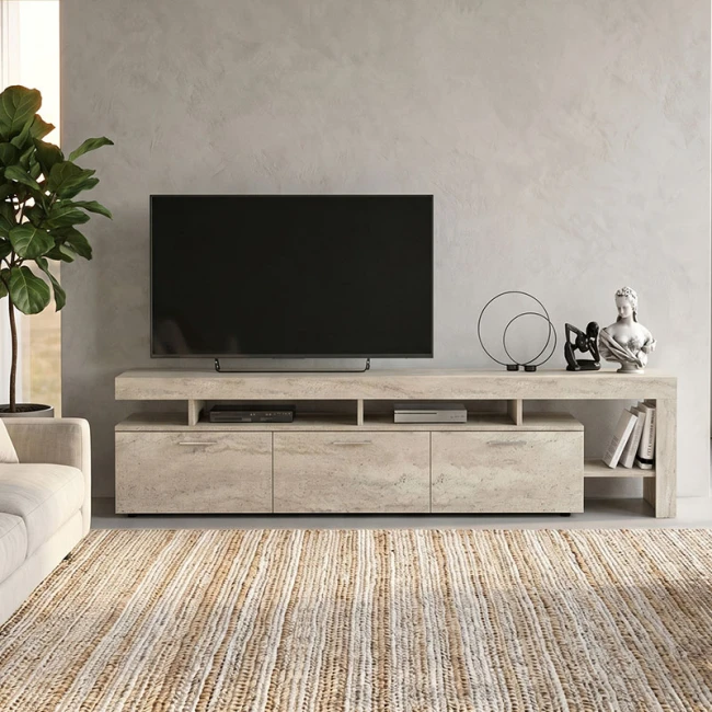 Έπιπλο τηλεόρασης Acnes Megapap χρώμα travertine 220x40x52εκ.