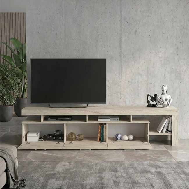 Έπιπλο τηλεόρασης Acnes Megapap χρώμα travertine 220x40x52εκ.