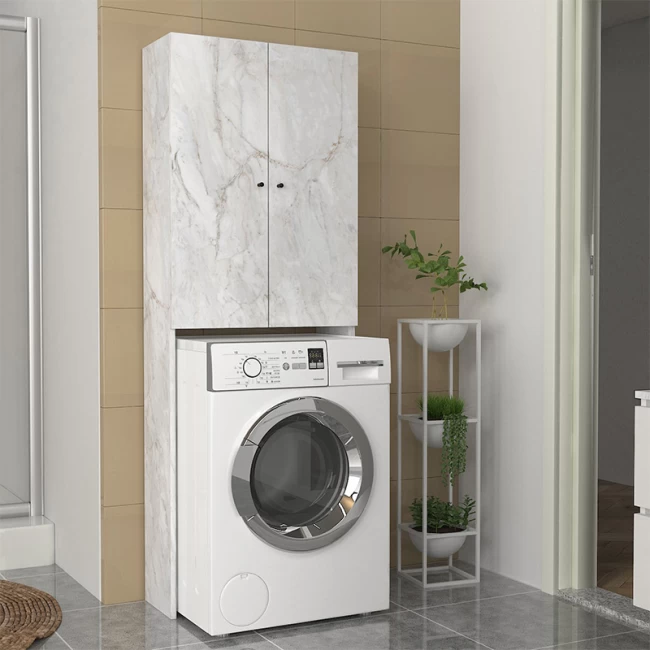 Έπιπλο πλυντηρίου Romme Megapap χρώμα λευκό εφέ μαρμάρου 65x27,1x180εκ.