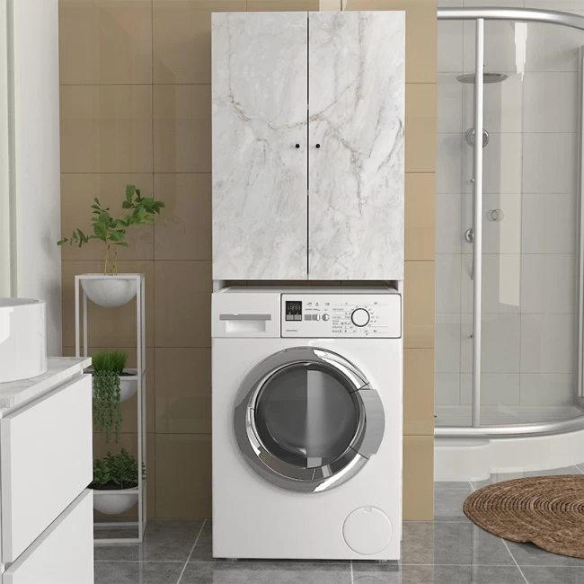 Έπιπλο πλυντηρίου Romme Megapap χρώμα λευκό εφέ μαρμάρου 65x27,1x180εκ.