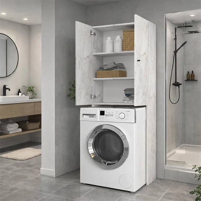 Έπιπλο πλυντηρίου Romme Megapap χρώμα λευκό εφέ μαρμάρου 65x27,1x180εκ.