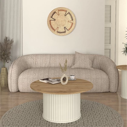 Τραπεζάκι σαλονιού Bohema Megapap χρώμα ivory - sepet oak Ø85x43,2εκ. Τραπεζάκι σαλονιού Bohema Megapap χρώμα ivory - sepet oak Ø85x43,2εκ.