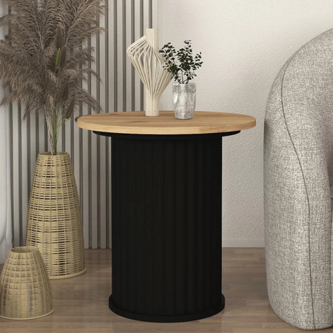 Τραπεζάκι βοηθητικό Bohema Megapap χρώμα μαύρο - sepet oak Ø50x53,2εκ.