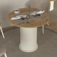 Τραπέζι Bohema Megapap χρώμα ivory - sepet oak Ø90x77,7εκ.