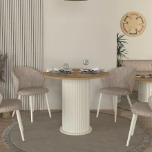 Τραπέζι Bohema Megapap χρώμα ivory - sepet oak Ø90x77,7εκ.
