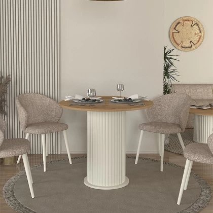 Τραπέζι Bohema Megapap χρώμα ivory - sepet oak Ø90x77,7εκ. Τραπέζι Bohema Megapap χρώμα ivory - sepet oak Ø90x77,7εκ.