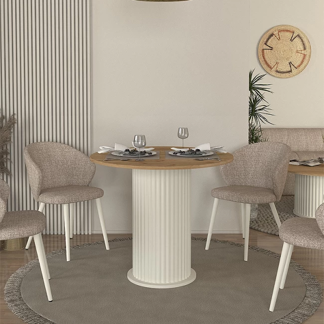 Τραπέζι Bohema Megapap χρώμα ivory - sepet oak Ø90x77,7εκ. Τραπέζι Bohema Megapap χρώμα ivory - sepet oak Ø90x77,7εκ.