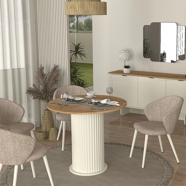 Τραπέζι Bohema Megapap χρώμα ivory - sepet oak Ø90x77,7εκ. Τραπέζι Bohema Megapap χρώμα ivory - sepet oak Ø90x77,7εκ.