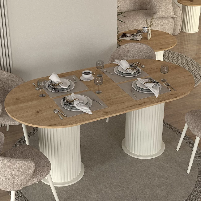 Τραπέζι Bohema Megapap χρώμα ivory - sepet oak 180x90x77,7εκ. Τραπέζι Bohema Megapap χρώμα ivory - sepet oak 180x90x77,7εκ.