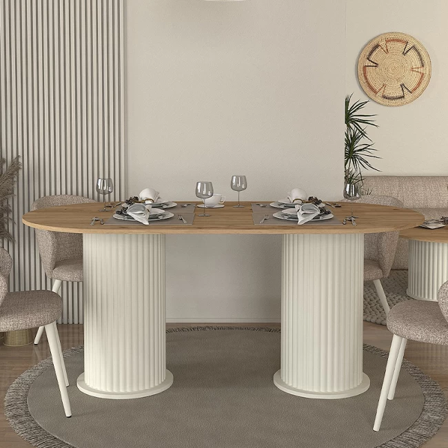 Τραπέζι Bohema Megapap χρώμα ivory - sepet oak 180x90x77,7εκ. Τραπέζι Bohema Megapap χρώμα ivory - sepet oak 180x90x77,7εκ.