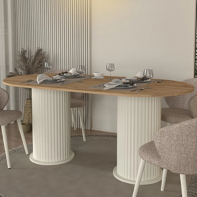 Τραπέζι Bohema Megapap χρώμα ivory - sepet oak 180x90x77,7εκ. Τραπέζι Bohema Megapap χρώμα ivory - sepet oak 180x90x77,7εκ.