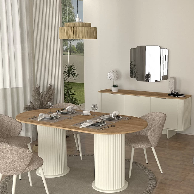 Τραπέζι Bohema Megapap χρώμα ivory - sepet oak 180x90x77,7εκ. Τραπέζι Bohema Megapap χρώμα ivory - sepet oak 180x90x77,7εκ.