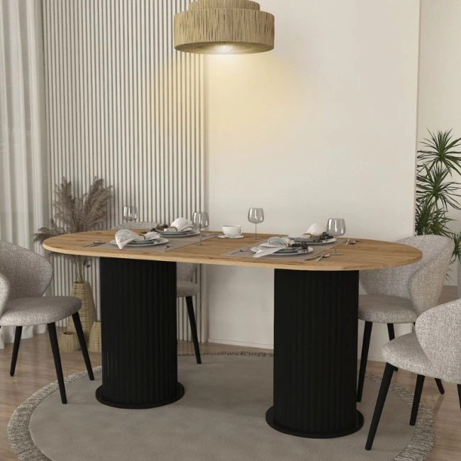 Τραπέζι Bohema Megapap χρώμα μαύρο - sepet oak 180x90x77,7εκ.