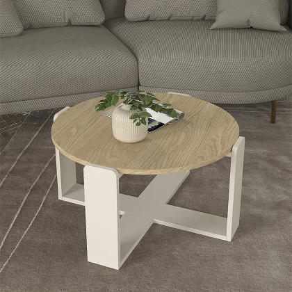 Τραπεζάκι σαλονιού Rebel Megapap χρώμα rota oak - sandstone Ø70x38εκ. Τραπεζάκι σαλονιού Rebel Megapap χρώμα rota oak - sandstone Ø70x38εκ.