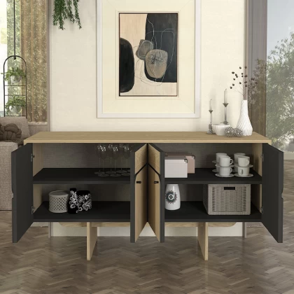 Μπουφές Lava Megapap χρώμα rota oak - ανθρακί 150x44,6x76εκ. Μπουφές Lava Megapap χρώμα rota oak - ανθρακί 150x44,6x76εκ.