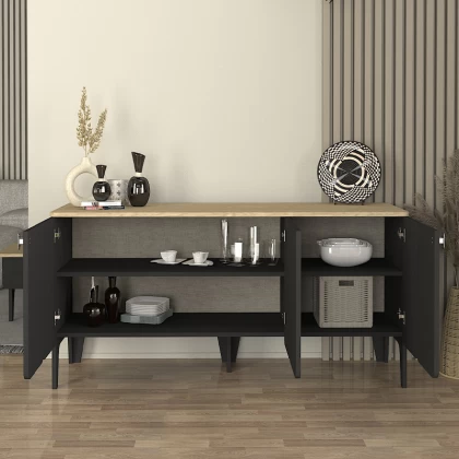 Μπουφές Pedro Megapap χρώμα ανθρακί - rota oak 150x45x75εκ. Μπουφές Pedro Megapap χρώμα ανθρακί - rota oak 150x45x75εκ.