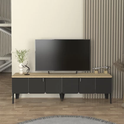 Έπιπλο τηλεόρασης Pedro Megapap χρώμα ανθρακί - rota oak 180x35x50,7εκ. Έπιπλο τηλεόρασης Pedro Megapap χρώμα ανθρακί - rota oak 180x35x50,7εκ.