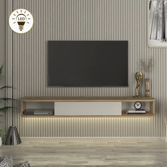 Έπιπλο τηλεόρασης επιτοίχιο Cross Megapap με LED χρώμα sepet oak - sandstone 150x29,6x19,2εκ. Έπιπλο τηλεόρασης επιτοίχιο Cross Megapap με LED χρώμα sepet oak - sandstone 150x29,6x19,2εκ.