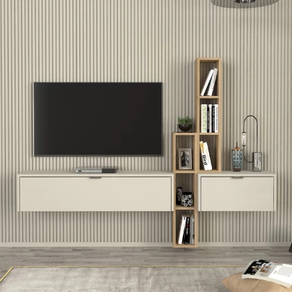 Σύνθεση τηλεόρασης επιτοίχια Edgar χρώμα sandstone - sepet oak 198,4x29,6x148,5εκ. Σύνθεση τηλεόρασης επιτοίχια Edgar χρώμα sandstone - sepet oak 198,4x29,6x148,5εκ.