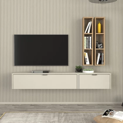 Σύνθεση τηλεόρασης επιτοίχια Edgar χρώμα sandstone - sepet oak 198,4x29,6x148,5εκ. Σύνθεση τηλεόρασης επιτοίχια Edgar χρώμα sandstone - sepet oak 198,4x29,6x148,5εκ.