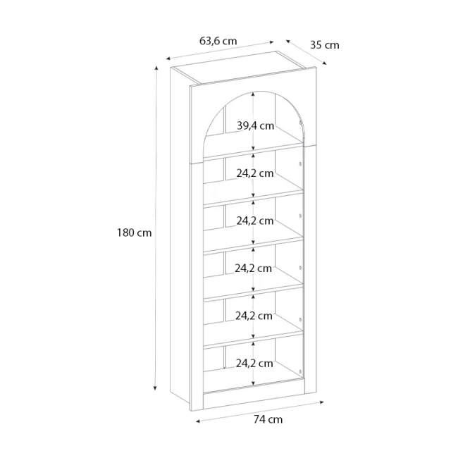 Βιβλιοθήκη Voila Megapap χρώμα λευκό 74x35x180εκ.