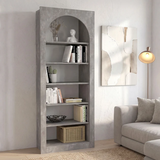 Βιβλιοθήκη Voila Megapap χρώμα γκρι σκυροδέματος 74x35x180εκ.
