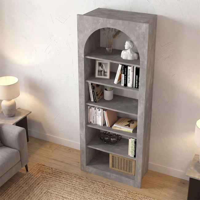 Βιβλιοθήκη Voila Megapap χρώμα γκρι σκυροδέματος 74x35x180εκ.