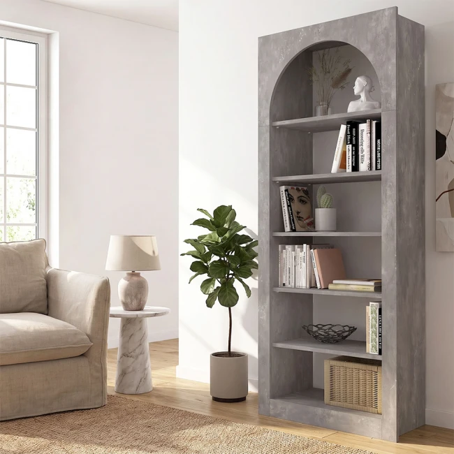 Βιβλιοθήκη Voila Megapap χρώμα γκρι σκυροδέματος 74x35x180εκ.