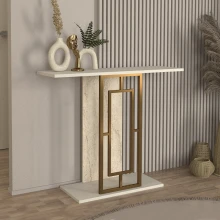 Κονσόλα Alderas Megapap χρώμα sandstone - travertine - χρυσό 90x29,6x76,8εκ.