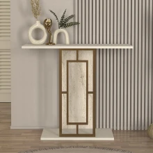 Κονσόλα Alderas Megapap χρώμα sandstone - travertine - χρυσό 90x29,6x76,8εκ.