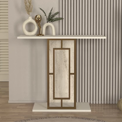 Κονσόλα Alderas Megapap χρώμα sandstone - travertine - χρυσό 90x29,6x76,8εκ. Κονσόλα Alderas Megapap χρώμα sandstone - travertine - χρυσό 90x29,6x76,8εκ.