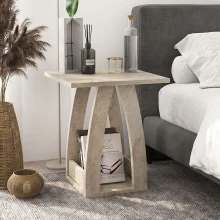 Τραπεζάκι βοηθητικό - Κομοδίνο Deros Megapap χρώμα travertine 45x45x56εκ.