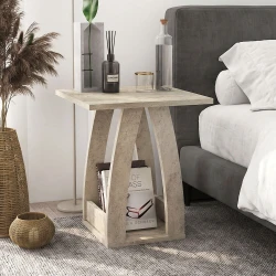 Τραπεζάκι βοηθητικό - Κομοδίνο Deros Megapap χρώμα travertine 45x45x56εκ.