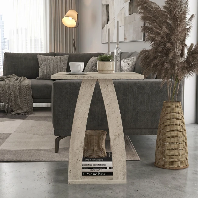 Τραπεζάκι βοηθητικό - Κομοδίνο Deros Megapap χρώμα travertine 45x45x56εκ.