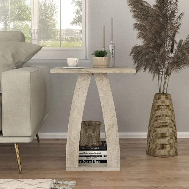 Τραπεζάκι βοηθητικό - Κομοδίνο Deros Megapap χρώμα travertine 45x45x56εκ.