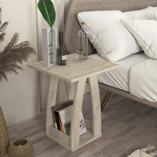 Τραπεζάκι βοηθητικό - Κομοδίνο Deros Megapap χρώμα travertine 45x45x56εκ.
