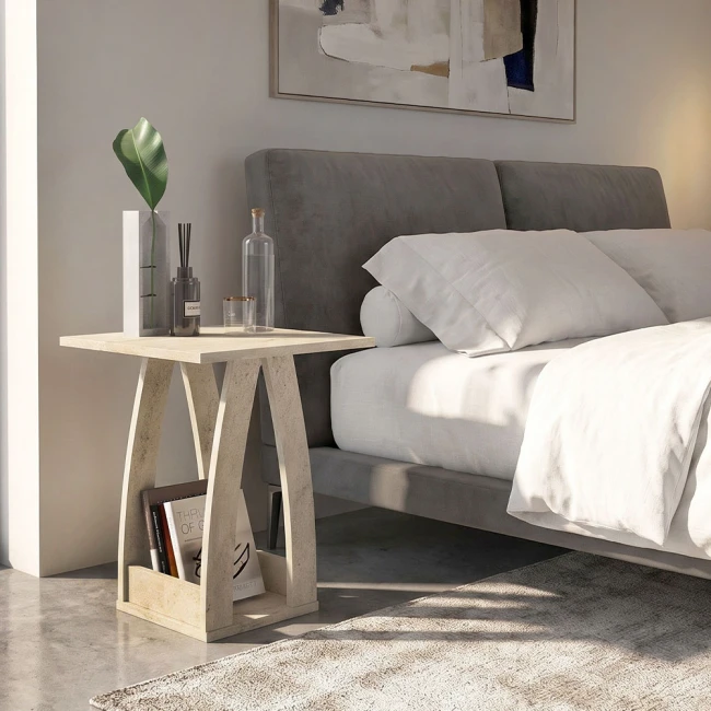 Τραπεζάκι βοηθητικό - Κομοδίνο Deros Megapap χρώμα travertine 45x45x56εκ.
