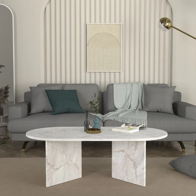 Τραπεζάκι σαλονιού Cortado Megapap χρώμα λευκό εφέ μαρμάρου 120x60x39,6εκ.