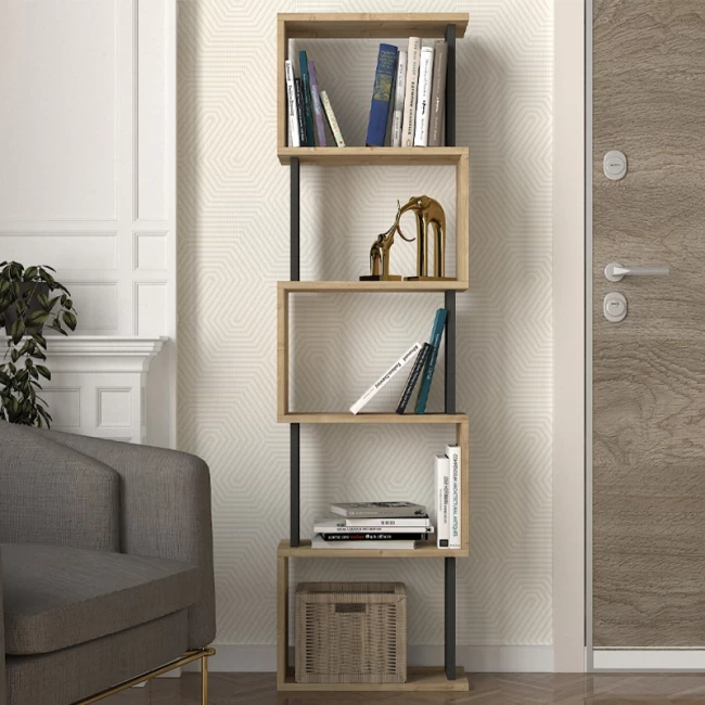 Βιβλιοθήκη Alvina Megapap χρώμα sapphire oak - ανθρακί 45x19,6x158,8εκ.