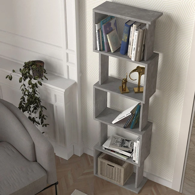 Βιβλιοθήκη Alvina Megapap χρώμα γκρι σκυροδέματος 45x19,6x158,8εκ.