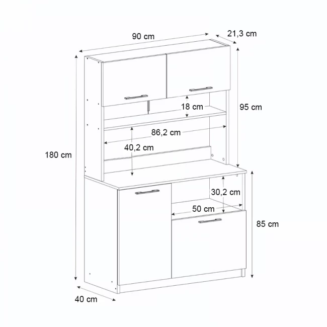 Έπιπλο κουζίνας Tuco 2 Megapap χρώμα λευκό 90x40x180εκ.