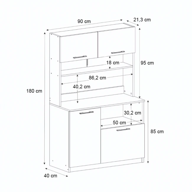 Έπιπλο κουζίνας Tuco 2 Megapap χρώμα sapphire oak 90x40x180εκ.