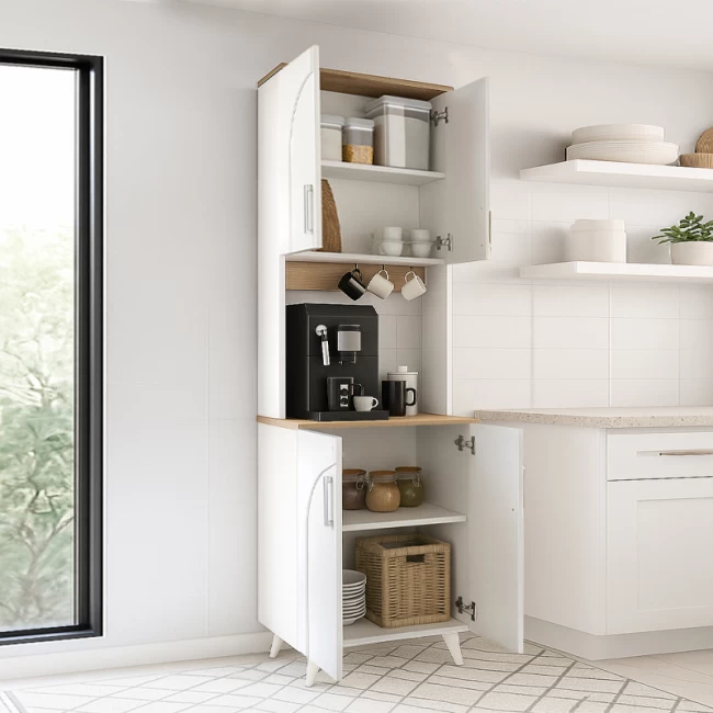Έπιπλο κουζίνας Kalira 2 Megapap χρώμα λευκό - rota oak 60x40x196εκ.