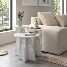 Τραπεζάκι βοηθητικό σετ 3 τμχ Podel Megapap χρώμα λευκό εφέ μαρμάρου Ø29,6x52,1εκ.
