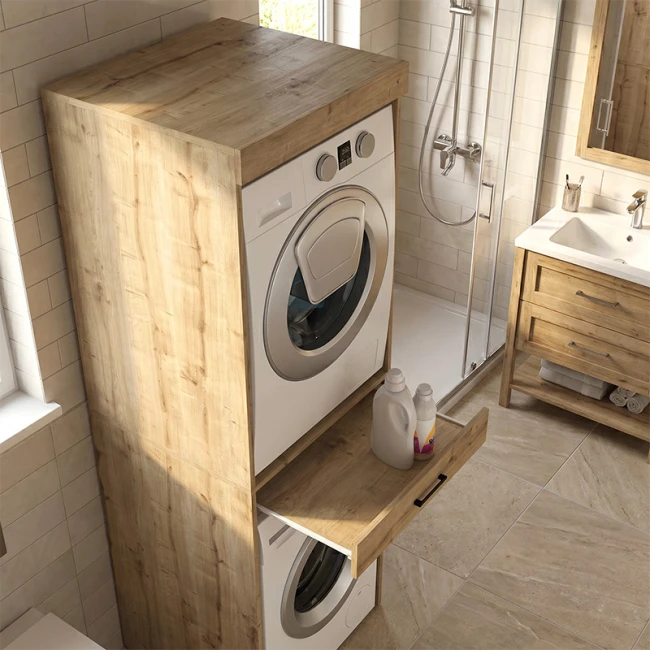 Έπιπλο πλυντηρίου - στεγνωτηρίου Fika Megapap χρώμα sapphire oak 67x61,8x198,5εκ.