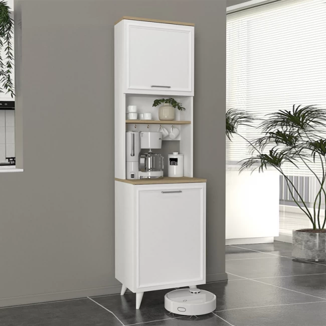 Έπιπλο κουζίνας Potter 1 Megapap χρώμα λευκό - rota oak 53,4x39,6x196,1εκ.