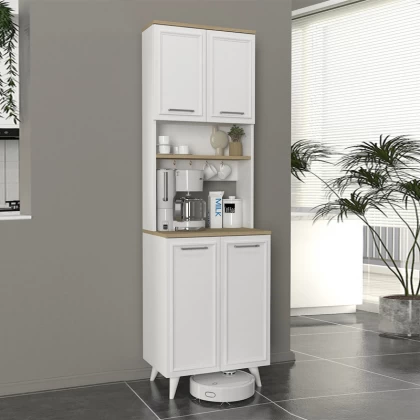 Έπιπλο κουζίνας Potter 2 Megapap χρώμα λευκό - rota oak 60x40x196,1εκ. Έπιπλο κουζίνας Potter 2 Megapap χρώμα λευκό - rota oak 60x40x196,1εκ.