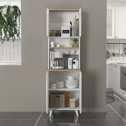 Έπιπλο κουζίνας Potter 2 Megapap χρώμα λευκό - rota oak 60x40x196,1εκ. Έπιπλο κουζίνας Potter 2 Megapap χρώμα λευκό - rota oak 60x40x196,1εκ.