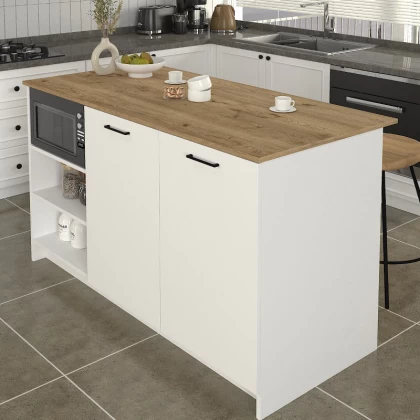 Τραπέζι - Πάγκος κουζίνας Peres Megapap χρώμα λευκό - sepet oak 150x70x91,8εκ. Τραπέζι - Πάγκος κουζίνας Peres Megapap χρώμα λευκό - sepet oak 150x70x91,8εκ.